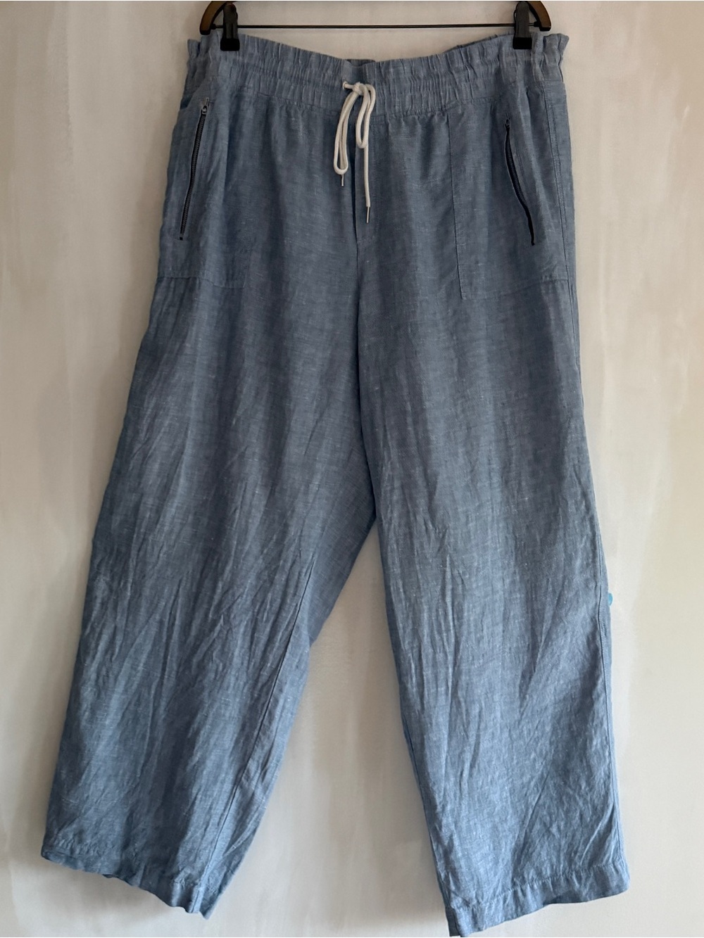 Athleta Cabo Linen Wide Leg Pull On Drawstring Chambray Blue Pants  Size 20 - Picture 4 of 16